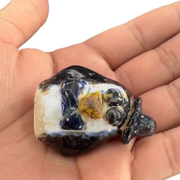 Studio Art Pottery Miniature Penguin Figurine Bird Wearing A Black Hat Signed - Picture 5 of 10